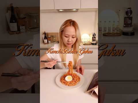 My mom's Kimchi bibim guksu. Korean Spicy Cold Noodles Recipe