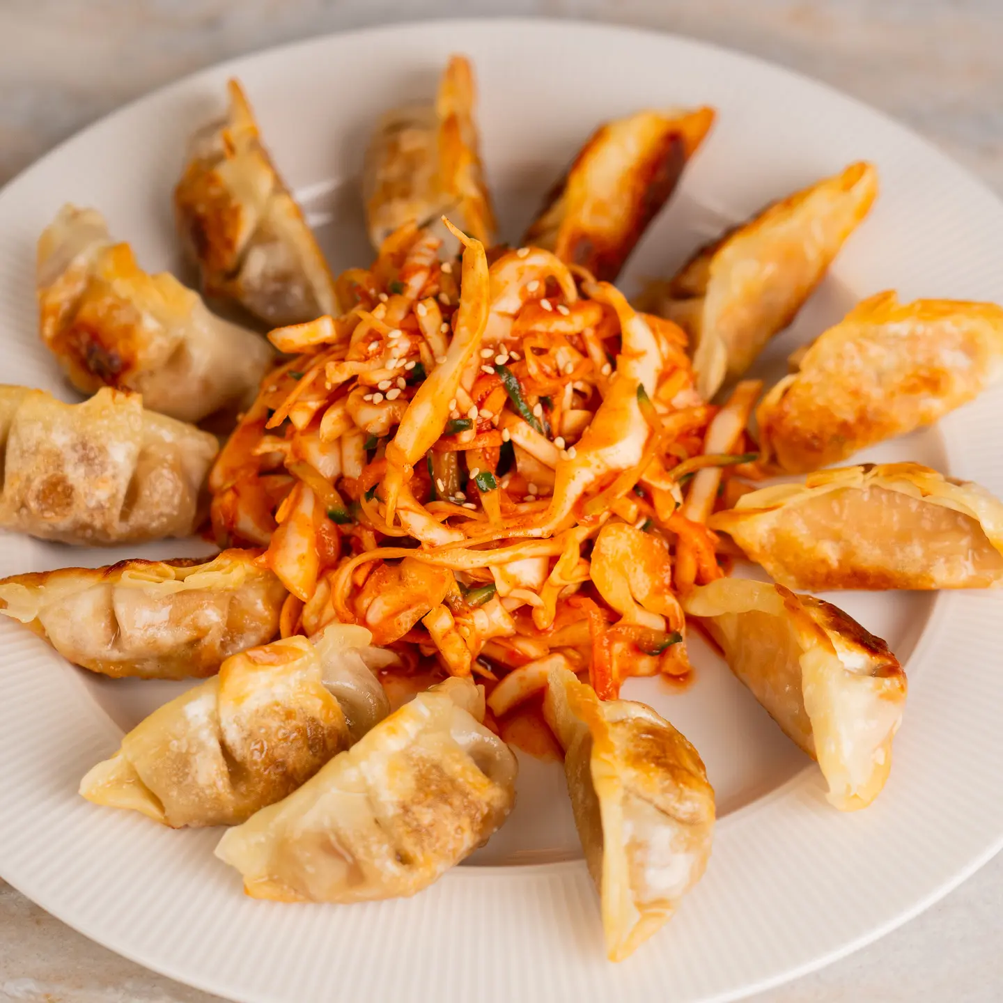 Bibim Mandu Salad - Korean Fried Dumplings with Coleslaw bibim mandu salad