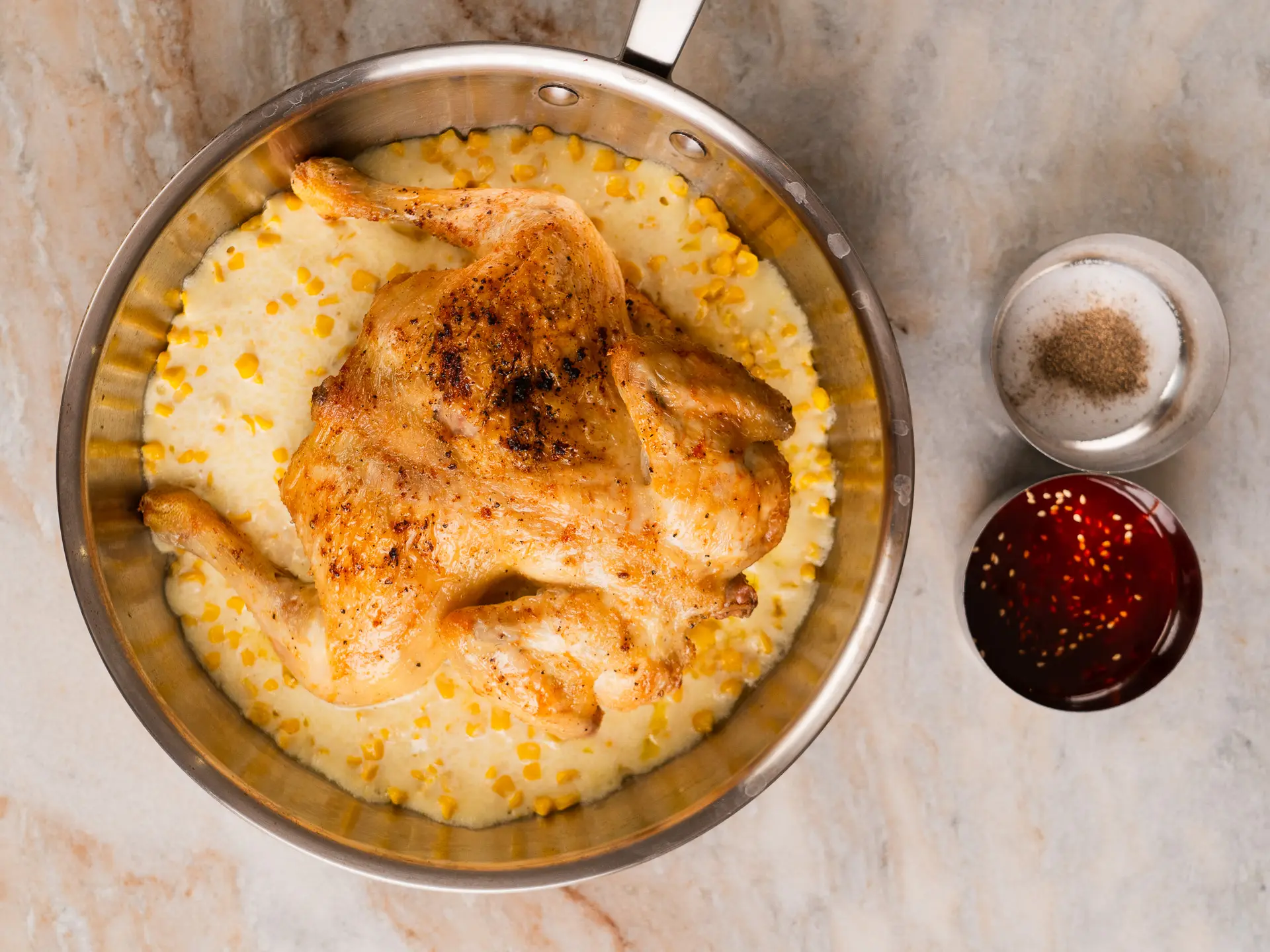Korean Corn Cheese Chicken on Crispy Rice corn cheese chicken