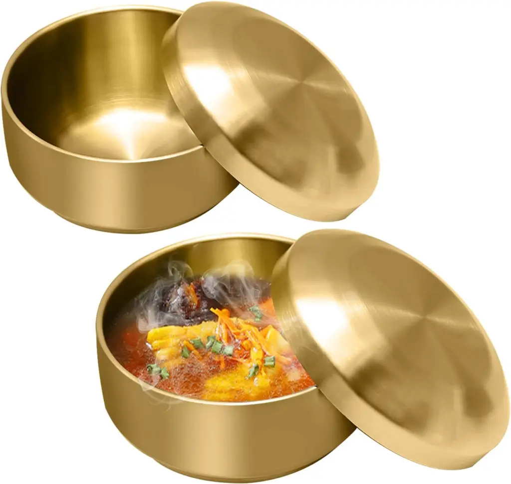 stainless steel Korean rice bowl with lid set of 2