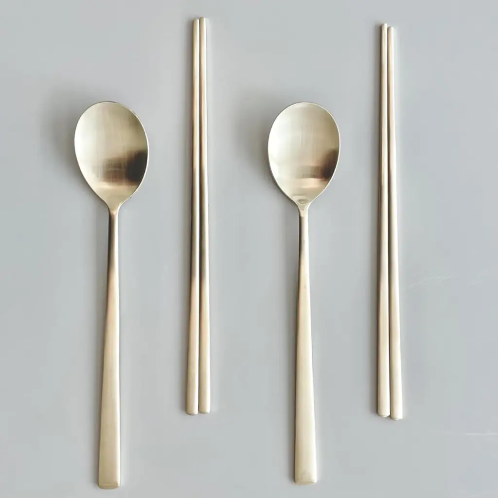 Korean traditional metal chopstick and spoon utensil set