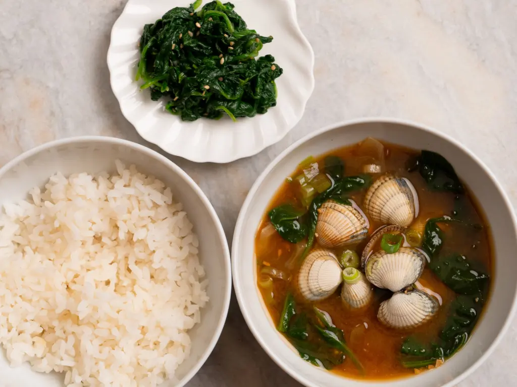 doenjang soup, spinach muchim