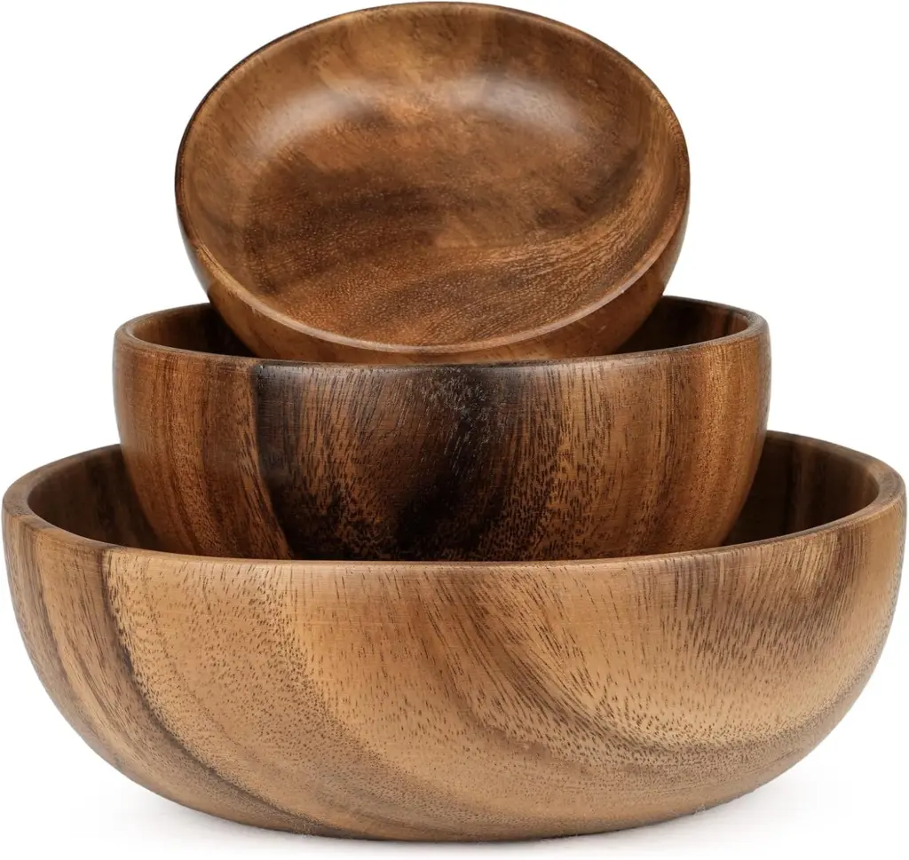 acacia wood bowl set for Korean bibimbap serving