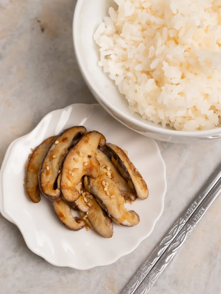 Korean Shiitake Mushroom Banchan: Best Pyogo Beoseot Bokkeum shiitake mushroom banchan, stir fried mushroom