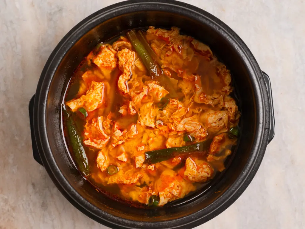 Korean spicy egg drop soup