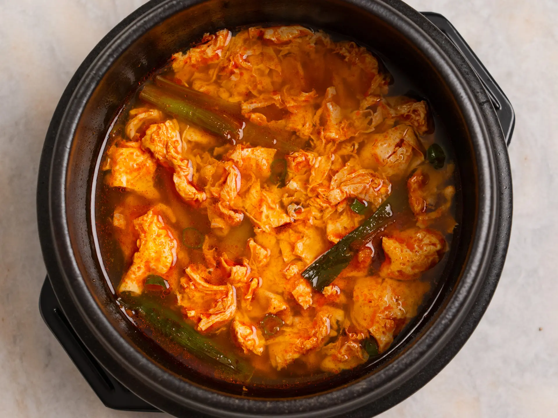 Korean spicy egg drop soup