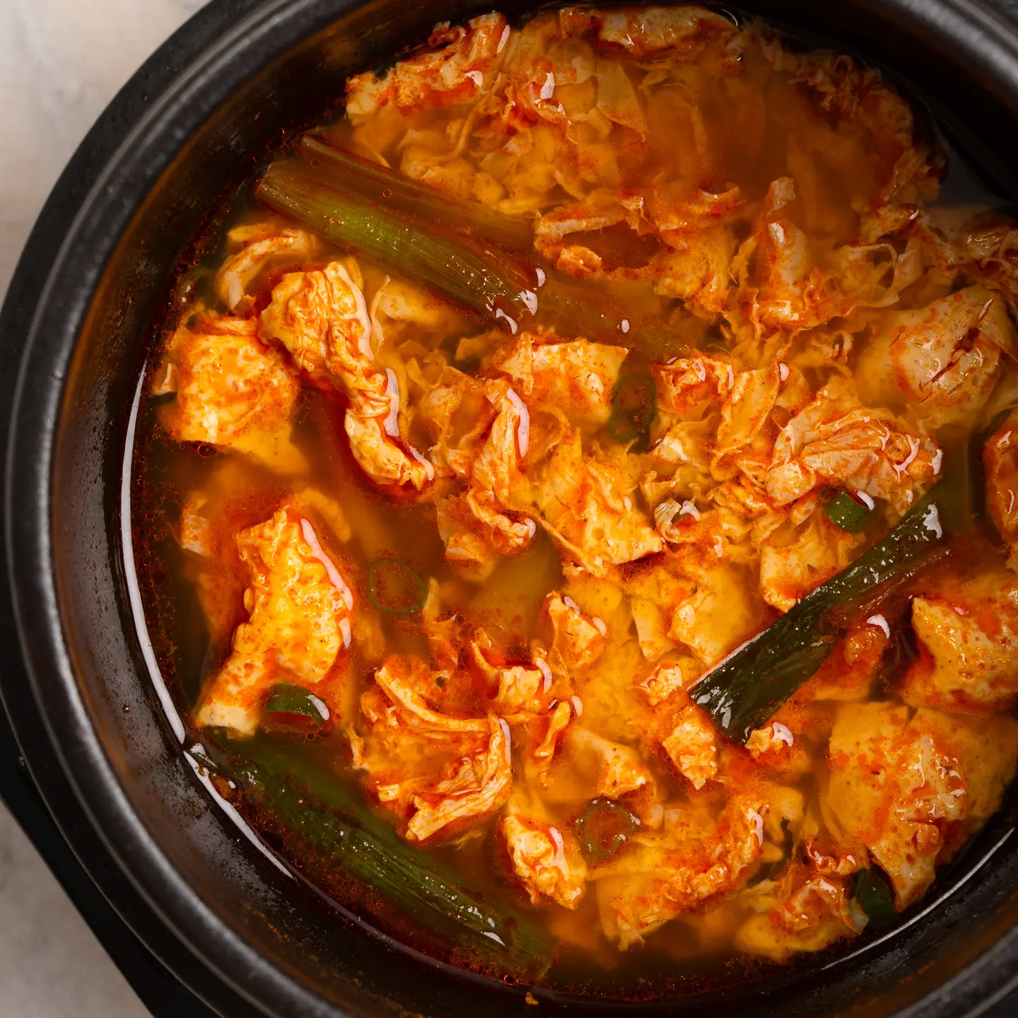 Korean spicy egg drop soup