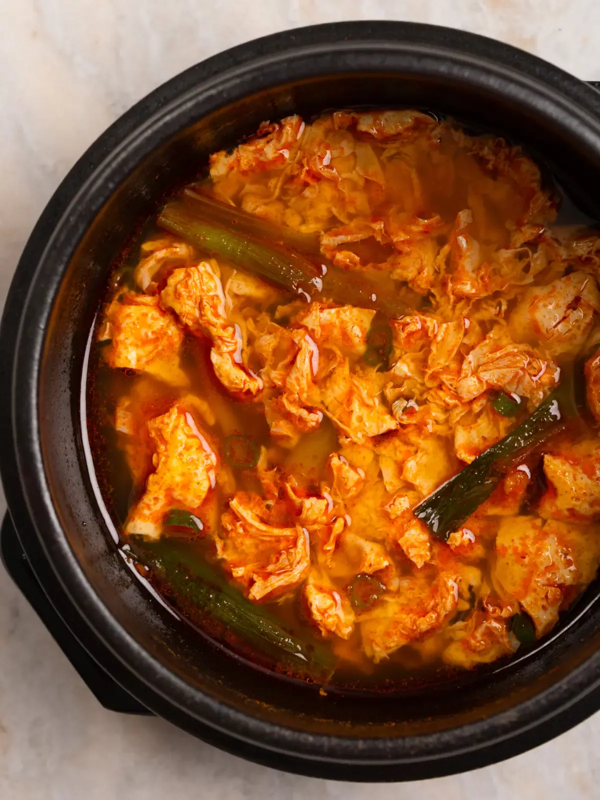 Korean spicy egg drop soup