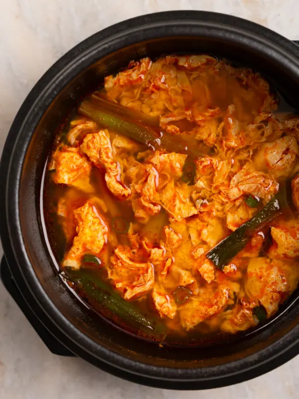 Korean spicy egg drop soup