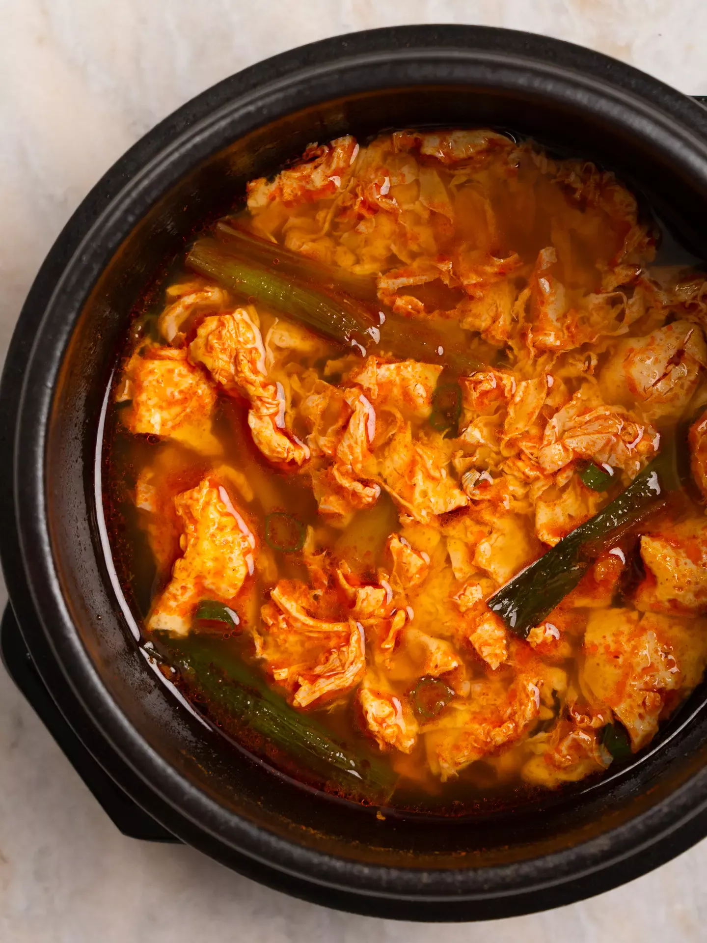 Korean spicy egg drop soup