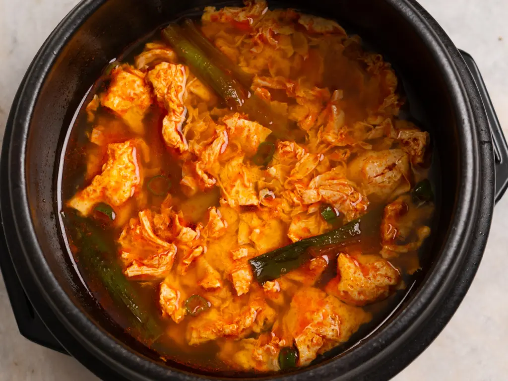 Korean spicy egg drop soup