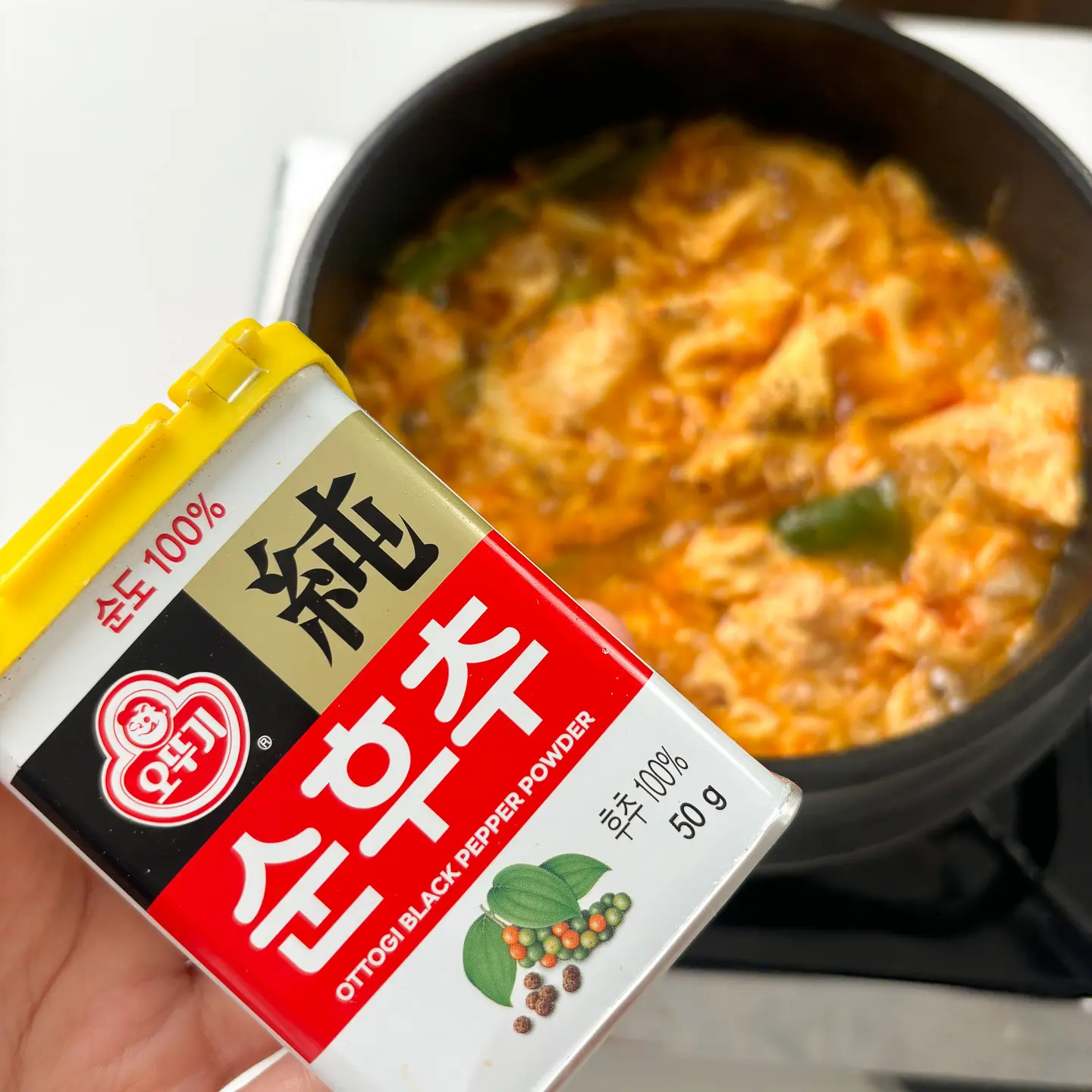 Korean spicy egg drop soup