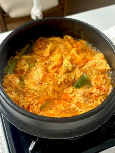 Korean spicy egg drop soup
