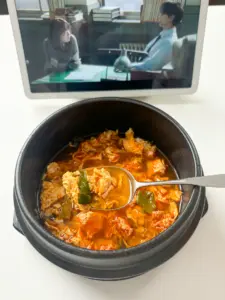 Korean spicy egg drop soup