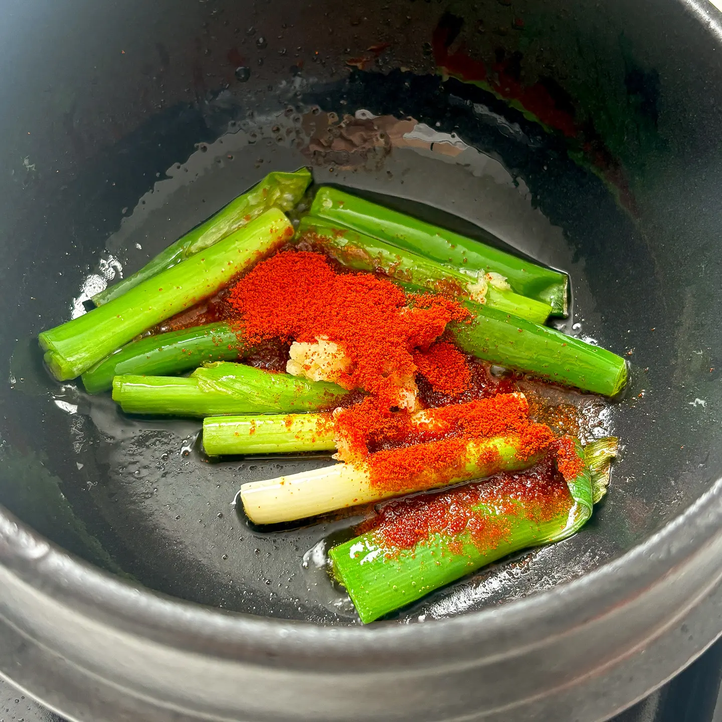 Korean spicy egg drop soup