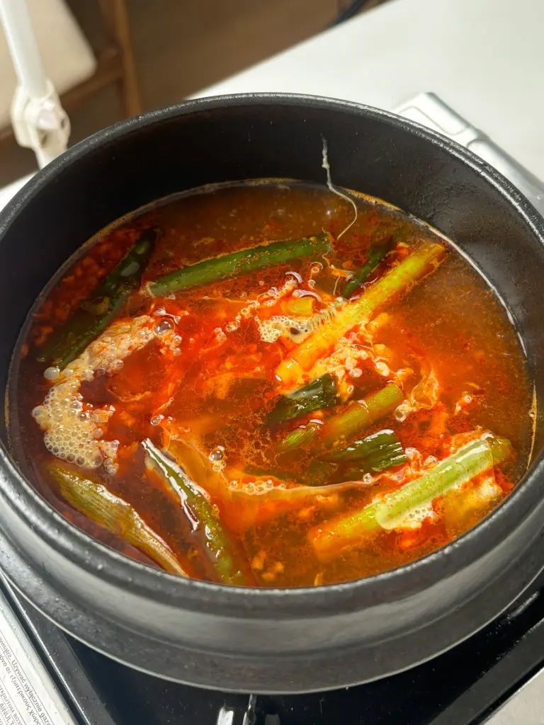 Korean spicy egg drop soup