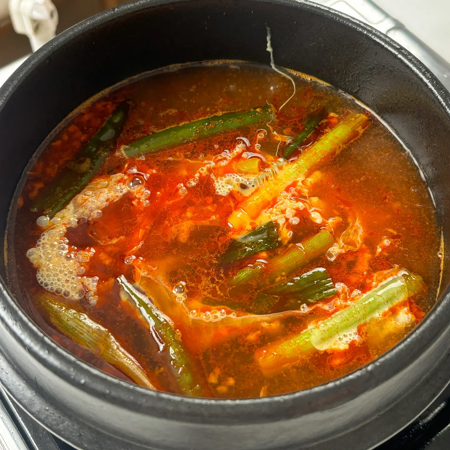 Korean spicy egg drop soup