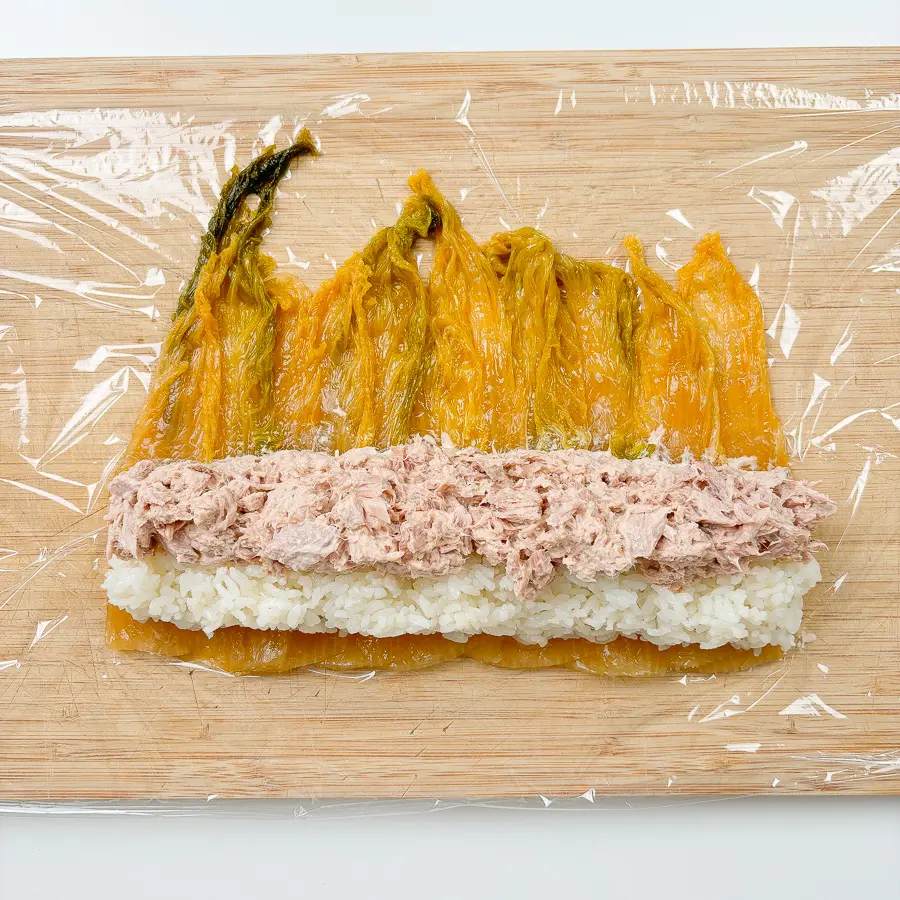 Mukcham Mari: Aged Kimchi Kimbap No Seaweed Needed! mukcham mari, kimchi kimbap, tuna mayo