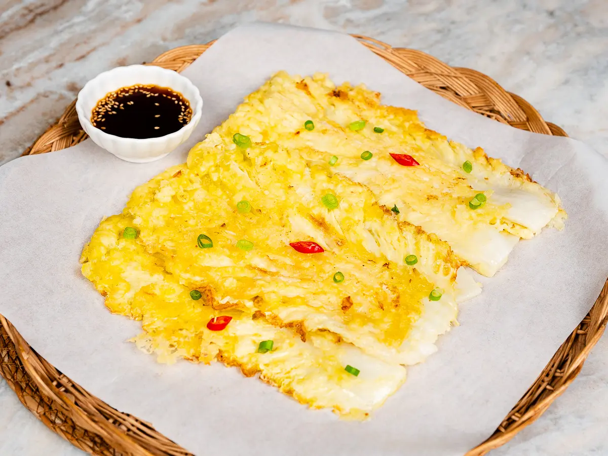 Napa cabbage pancake recipe, Korean vegetable pancake, vegan Korean pancake
