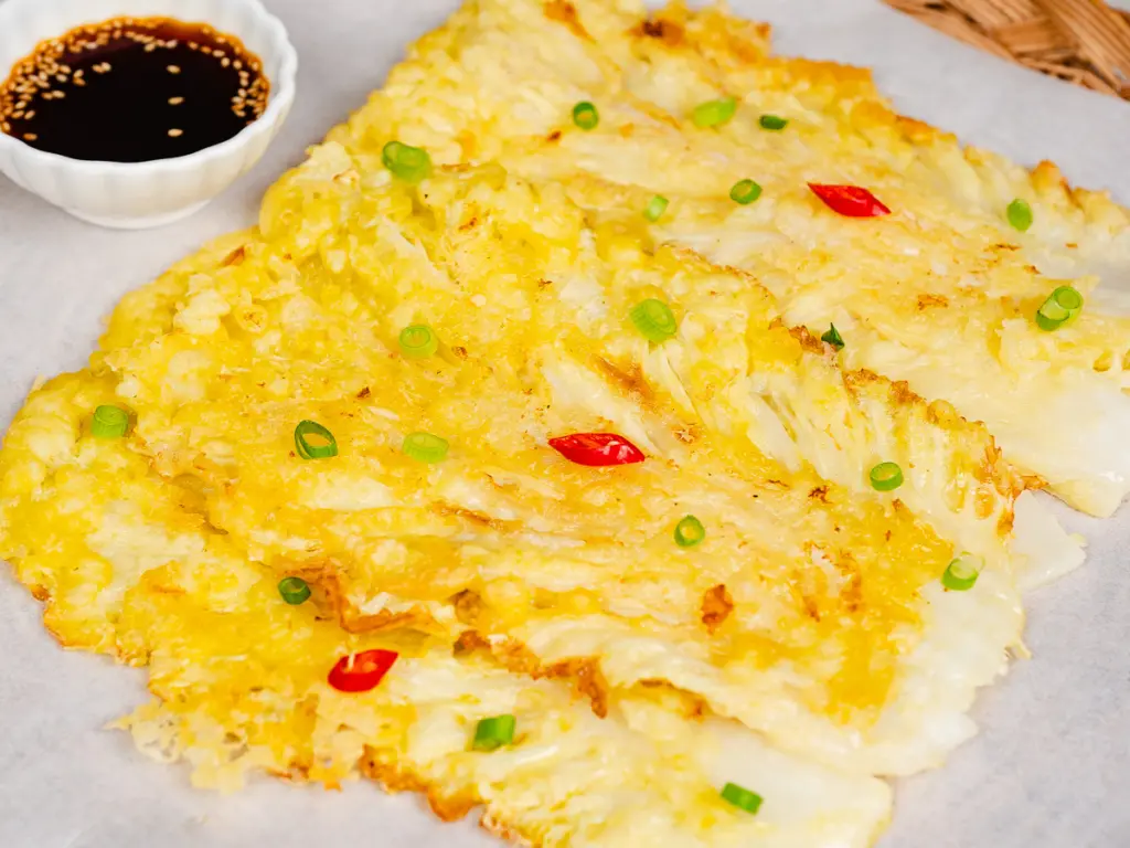 Napa cabbage pancake recipe, Korean vegetable pancake, vegan Korean pancake