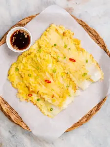 Napa cabbage pancake recipe, Korean vegetable pancake, vegan Korean pancake