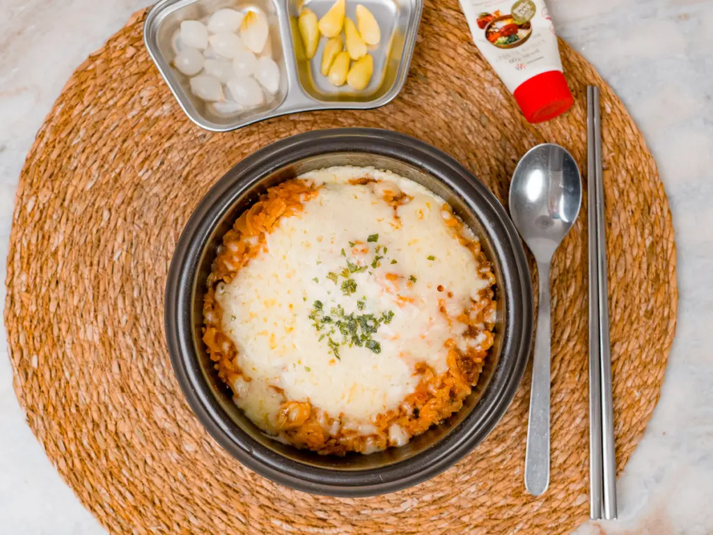 cheese mandu rice, Korean mandu rice bowl, dumpling rice recipe