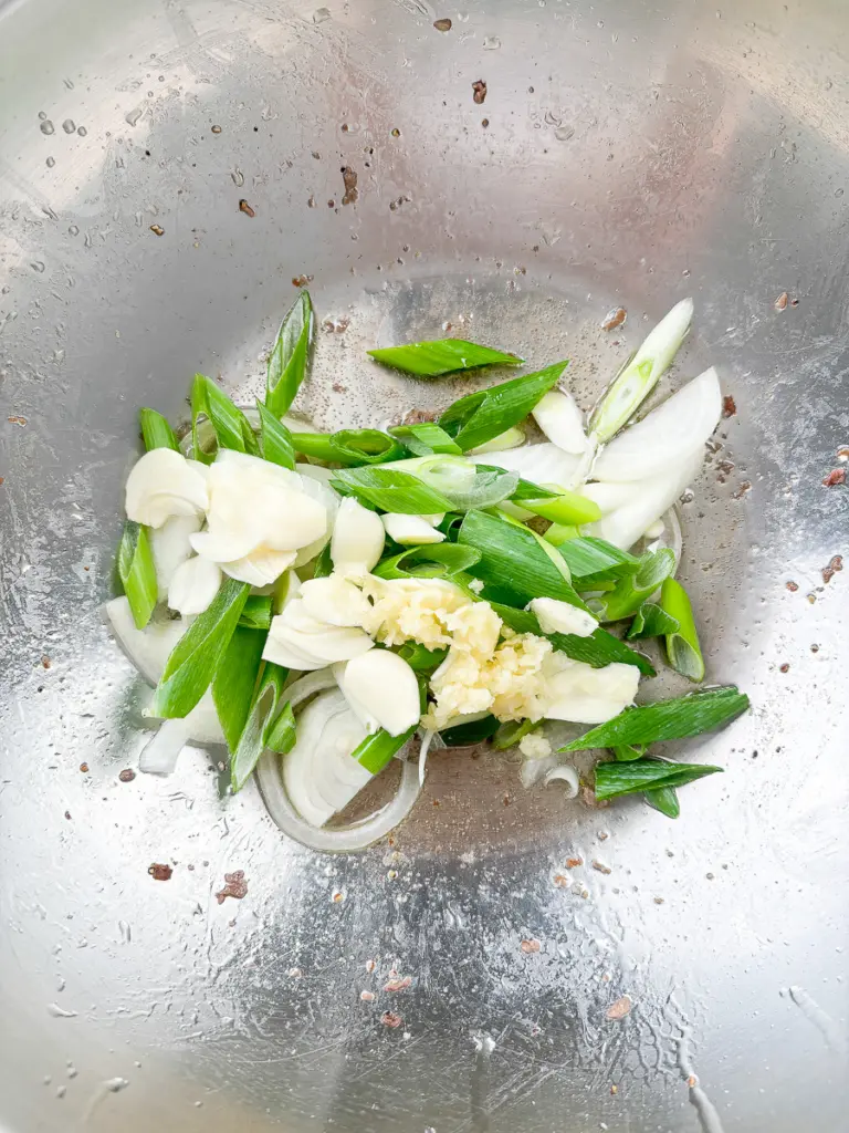 Easy Korean stir fry with thin sliced beef brisket bean sprouts and garlic