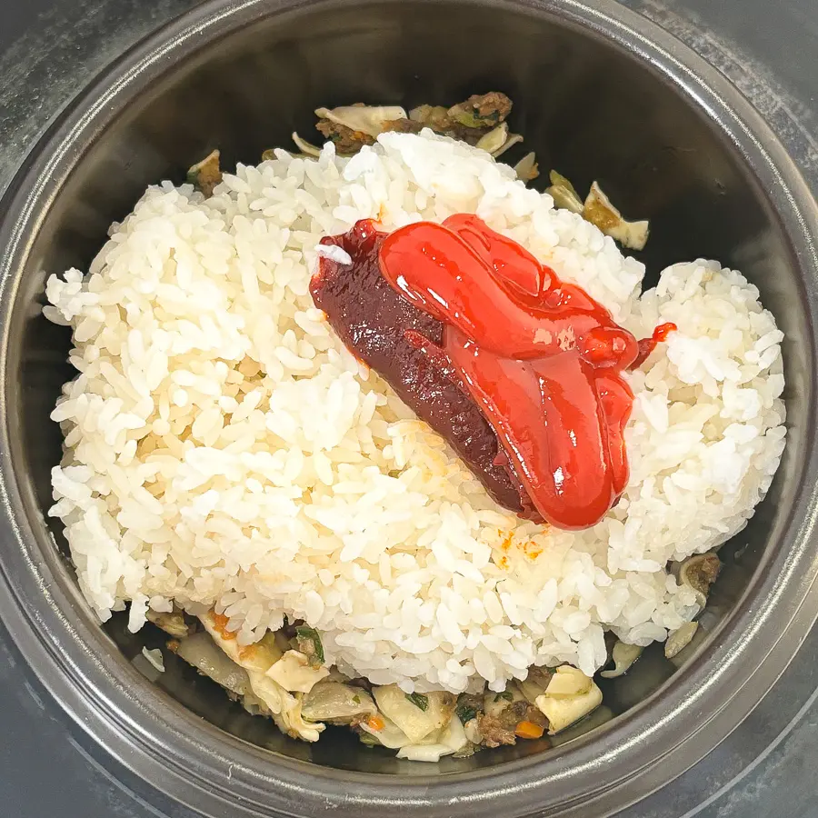 cheese mandu rice, Korean mandu rice bowl, dumpling rice recipe