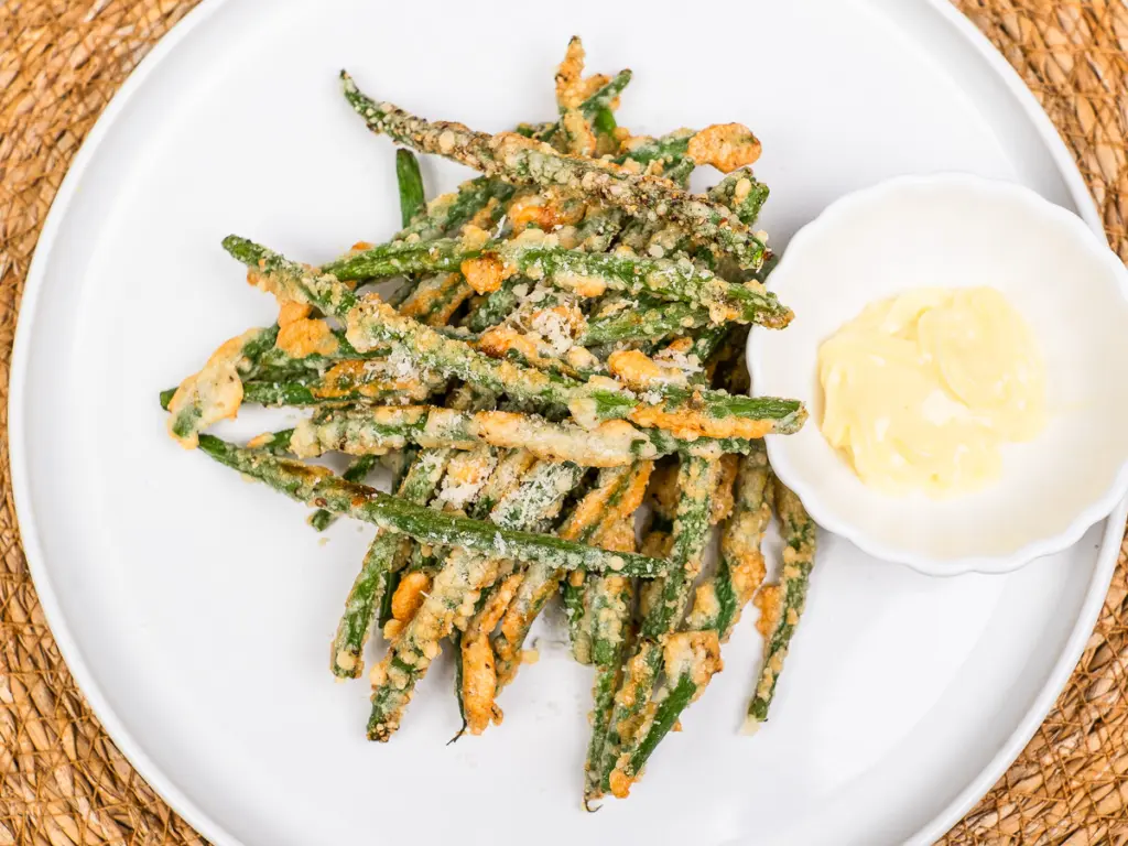 crispy cheese green beans fresh out of the air fryer