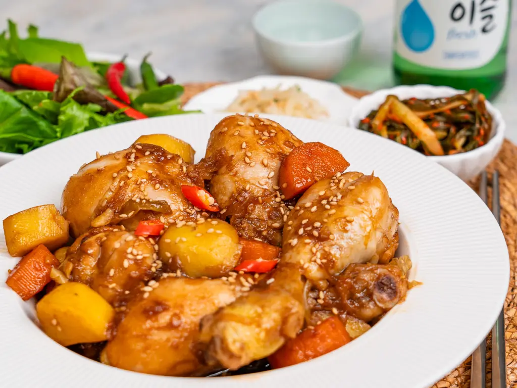 Jjimdak recipe, Korean soy sauce braised chicken, andong jjimdak recipe