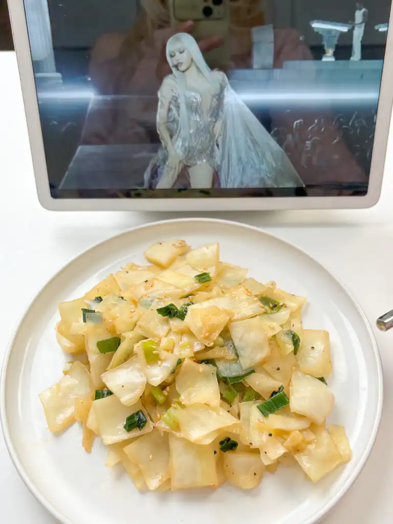 Serve your Korean cabbage stir fry on a small plate as a side, or eat it solo for a light meal.