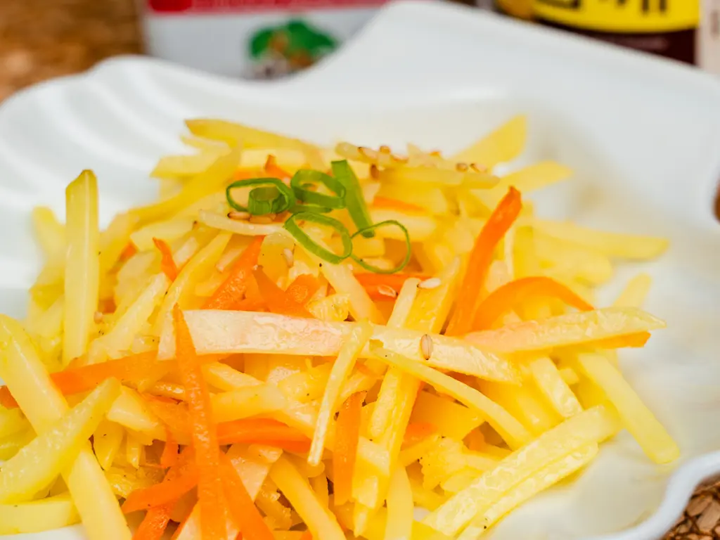 Gamja bokkeum recipe result — golden stir fried potatoes as a Korean banchan potato dish