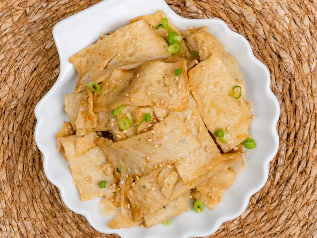 Authentic Korean fish cake side dish glazed in sweet soy sauce