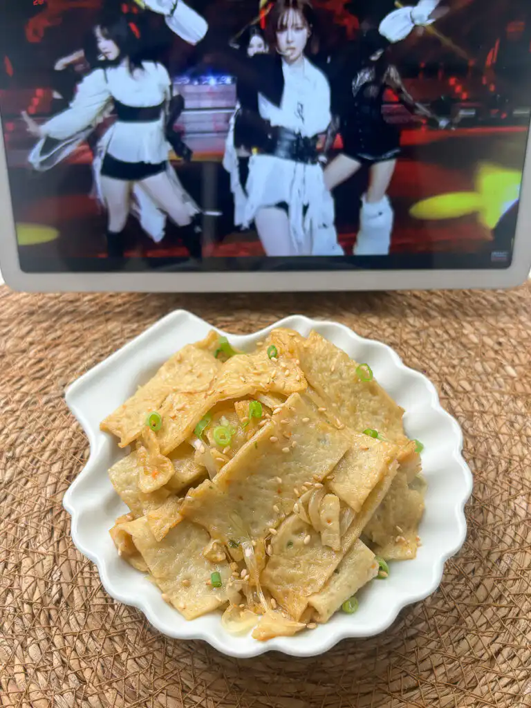 Sesame seeds sprinkled over freshly made eomuk bokkeum