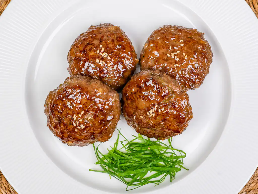 Tteokgalbi Korean beef patties with signature sticky soy glaze finish