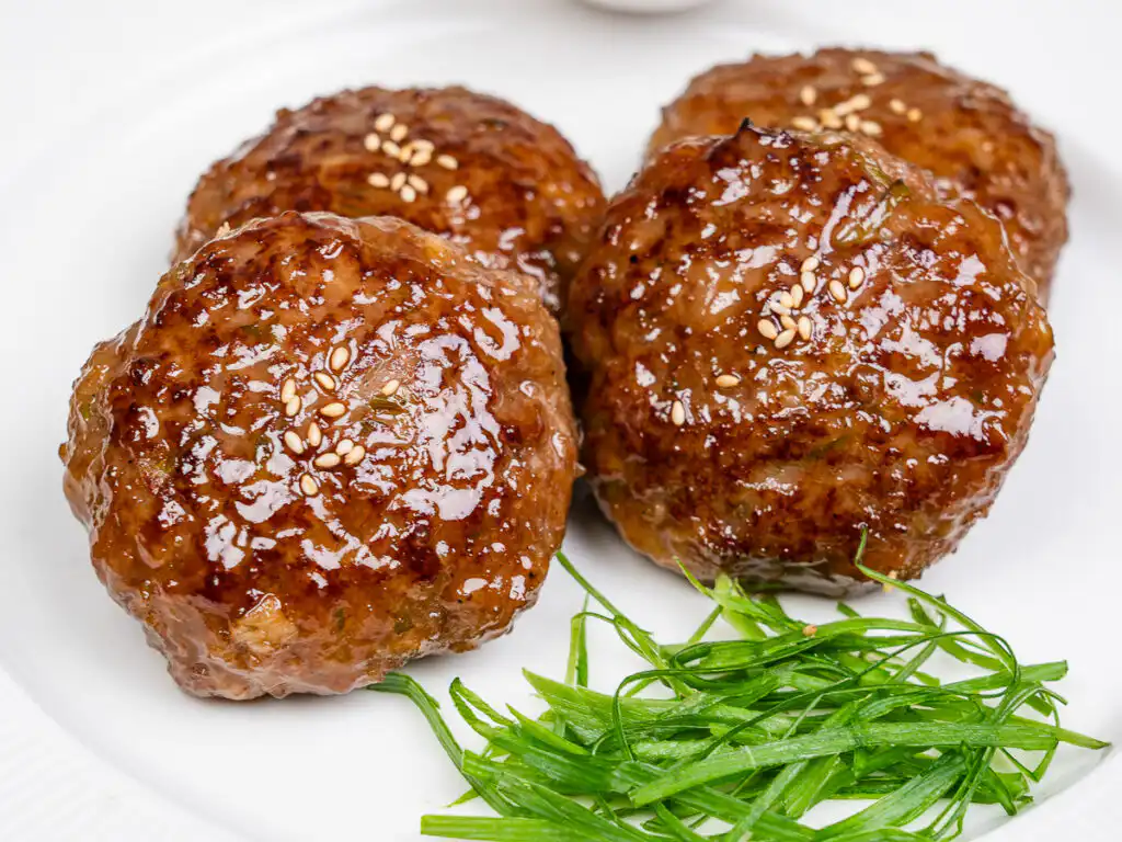 Korean beef patties brushed with glossy tteokgalbi sauce