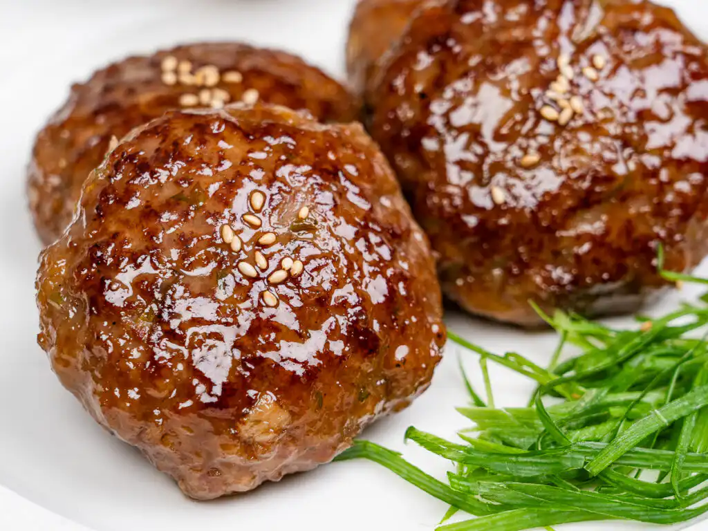 Korean beef patties brushed with glossy tteokgalbi sauce