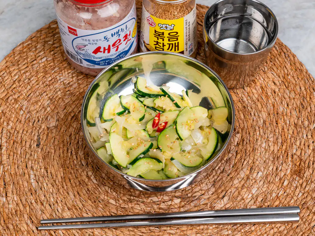Grandma's Zucchini Stir Fry: 15-Min Best Korean Side Dish Korean zucchini side dish next to chopsticks and rice bowl