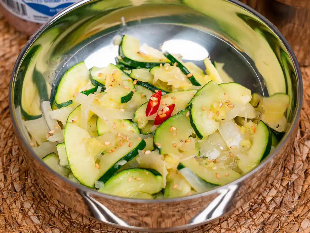 Grandma's Zucchini Stir Fry: 15-Min Best Korean Side Dish Topped with red chili, this Korean zucchini side dish is as beautiful as it is delicious.