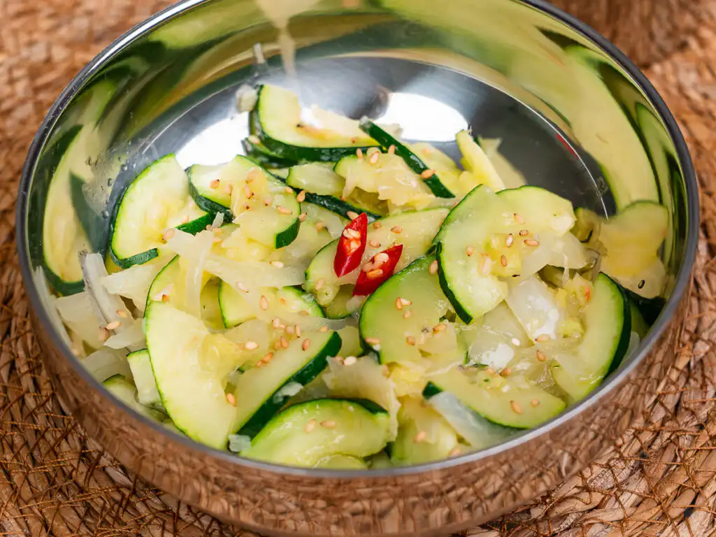 Grandma's Zucchini Stir Fry: 15-Min Best Korean Side Dish Korean zucchini side dish inside a bibimbap bowl