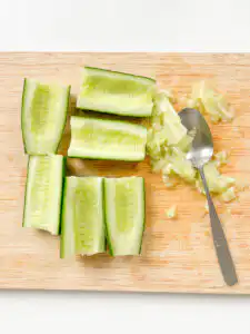 Cubed cucumber kimchi - 30Min Quick Kimchi Recipe remove the cucumber seeds for cubed cucumber kimchi