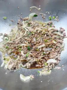 Oyster sauce soy sauce mirin and sugar mixed in a bowl for eggplant oyster sauce recipe
