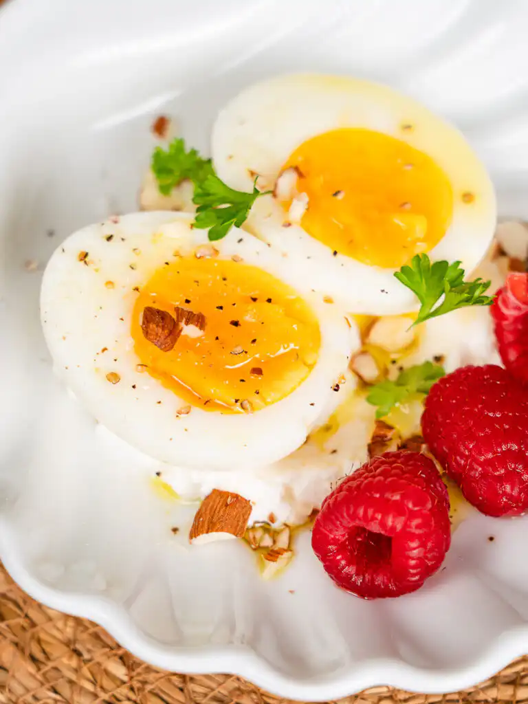 healthy egg breakfast overhead natural window light minimal korean wellness recipe