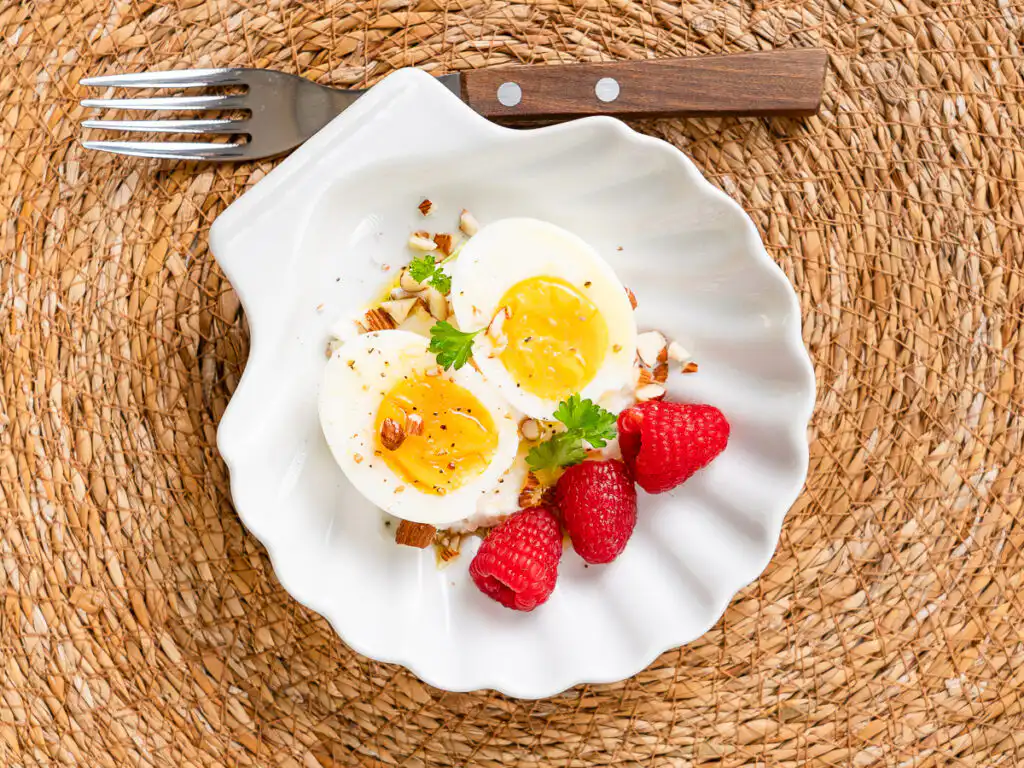 Natural Wegovy Healthy Egg Breakfast: GLP-1 Food orean wellness breakfast plate natural light morning table setting healthy egg recipe