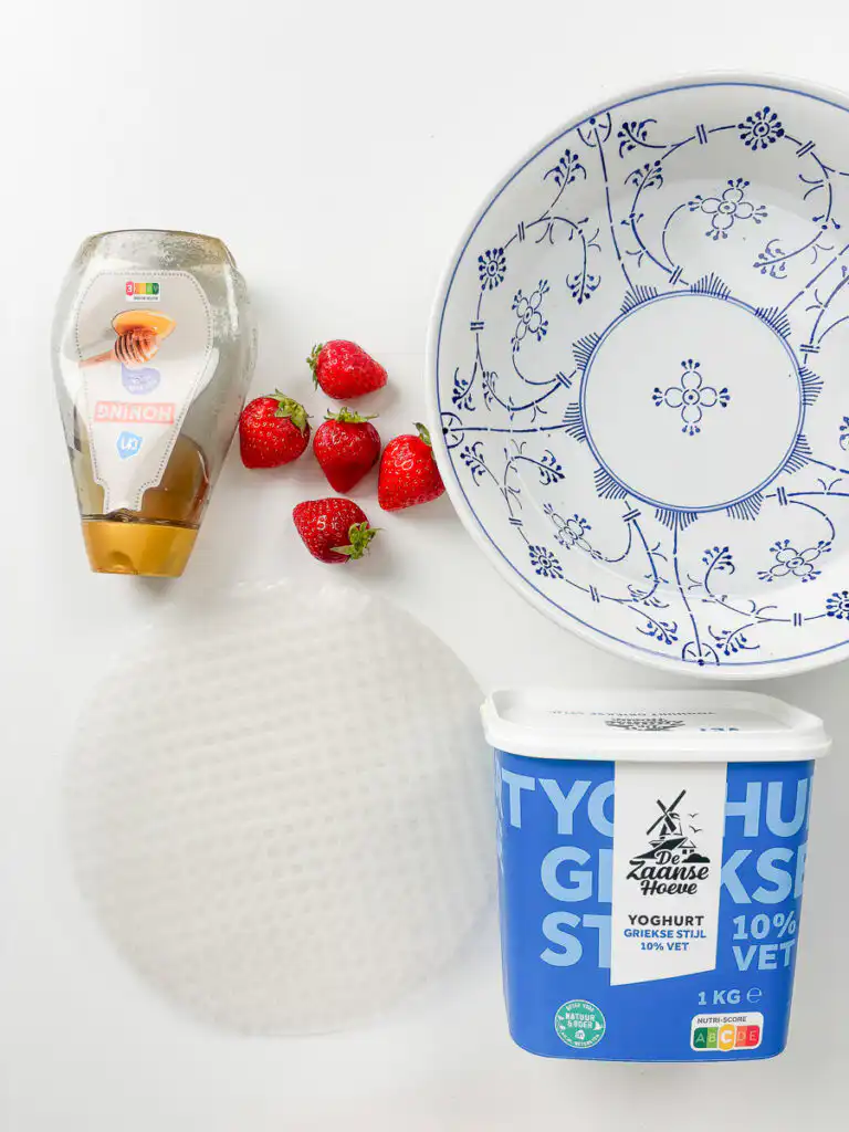 rice paper sheets greek yogurt strawberry honey ingredients for mochi