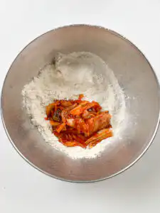 Rice Paper Kimchi Pancake - Crispier Kimchi Jeon Korean Hack chop kimchi and add into the buchimgaru. step by step rice paper kimchi pancake recipe