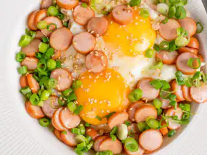 Sausage and Rice Recipe: 5-Min Korean Sausage Butter Rice lazy 5min dinner Korean rice bowl with sausage and eggs