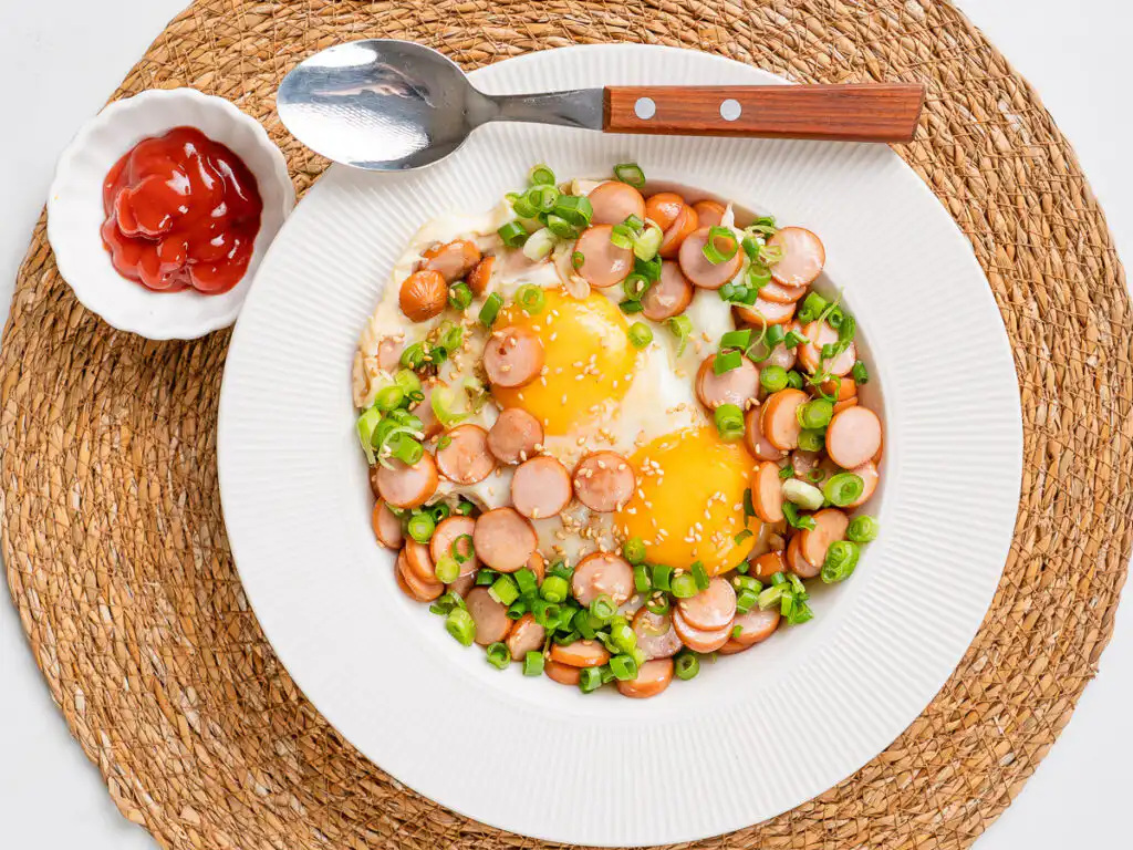 Sausage and Rice Recipe: 5-Min Korean Sausage Butter Rice eggs and sausage rice bowl for easy Korean dinner