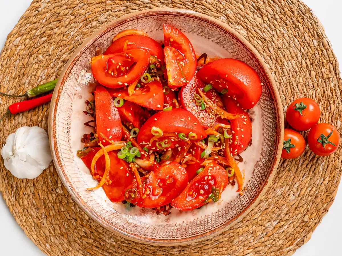 Tomato Kimchi Recipe: No Fermentation, Ready in 10 Minutes tomato kimchi recipe with fish sauce and maesil cheong ingredients