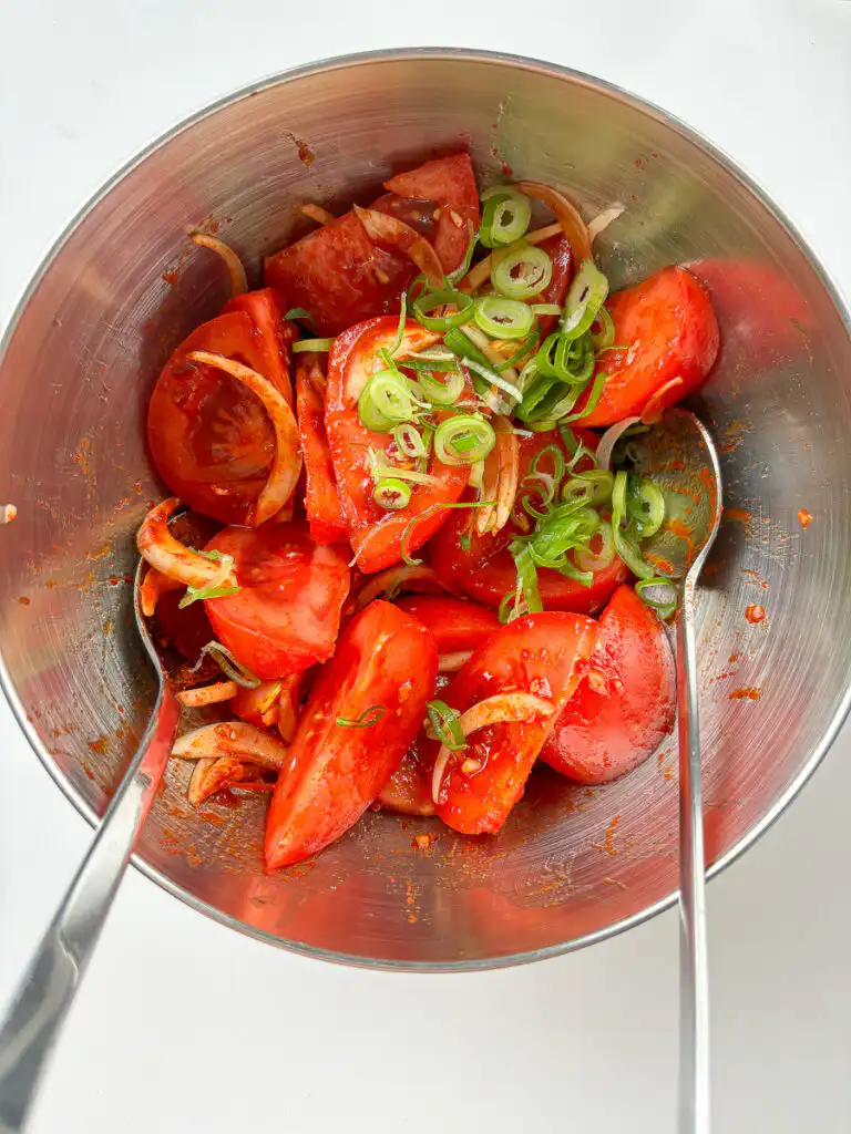 green onion added last to tomato kimchi recipe